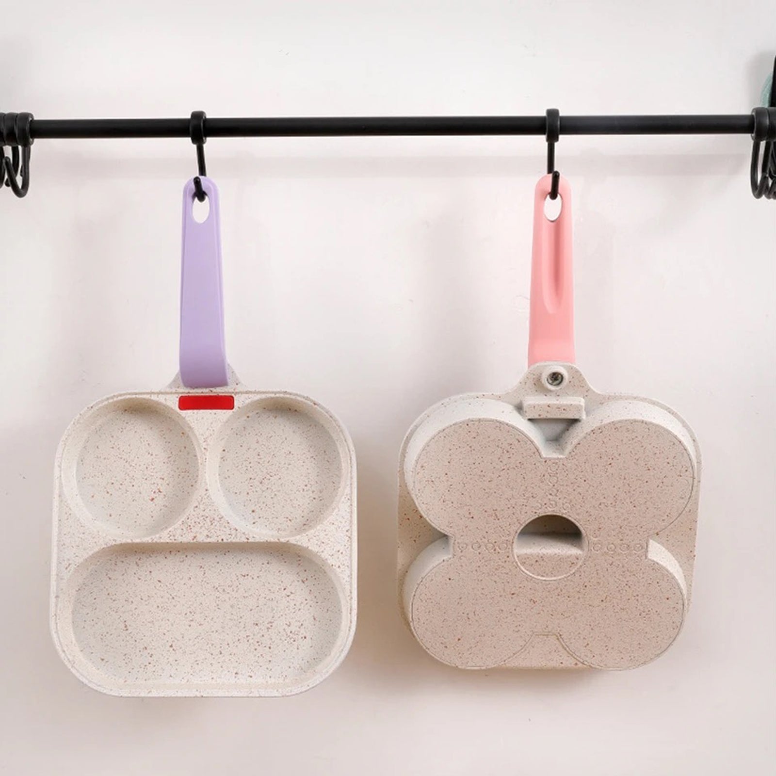 2024 Rustless Egg Pan,3-Cup Nonstick Egg Frying Pan, Easy Clean Egg Cooker Omelet Pan,Skillet Pans for Cooking,Multi Egg Cooker Pan for Breakfast. (white pan + pink handle)