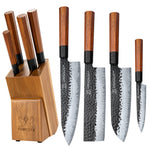 FAMCÜTE Japanese Chef Knife Set, 3 Layer 9CR18MOV Clad Steel w/octagon Handle and Block Wooden Holder for 4Piece Kitchen Knife Set (8” Gyuto Knife, 7” Nakiri Knife, 7” Santoku knife, 5” Utility knife)