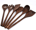FAMCÜTE Black Walnut Wood Kitchen Utensils Set, Long Handle Spoons and Spatula Set for Cooking, Heat Resistant Non-Stick Cookware(6 PCS)