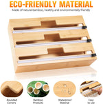 FAMCÜTE WrapNeat 3 in 1 Wrap Organizer with Cutter, Plastic Wrap、Aluminum Foil and Wax Bamboo Dispenser for Kitchen Storage Organization Holder for 12" Roll (Labelable)