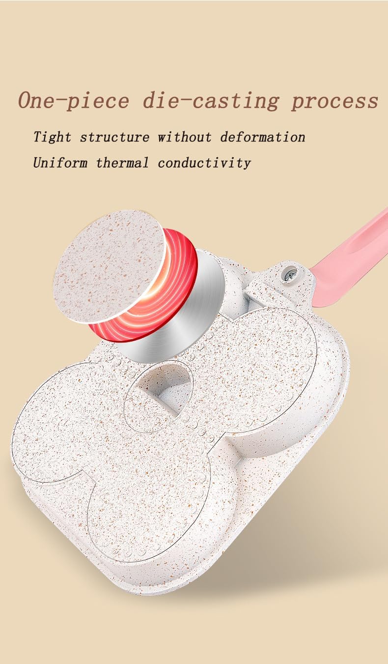 2024 Rustless Egg Pan,3-Cup Nonstick Egg Frying Pan, Easy Clean Egg Cooker Omelet Pan,Skillet Pans for Cooking,Multi Egg Cooker Pan for Breakfast. (white pan + pink handle)