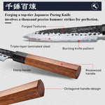 FAMCÜTE 5 inch Utility knife, 3 Layer 9CR18MOV Clad Steel w/octagon Handle Fruit Knife for Carving & Paring