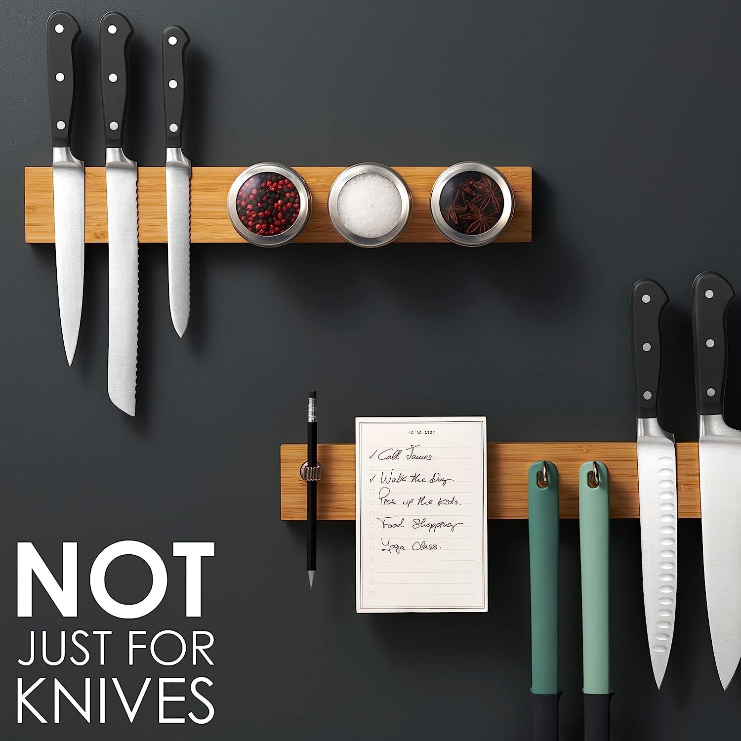 FAMCÜTE Magnetic Knife Holder for Wall with Extra Strong Magnet - Knife Magnetic Strip in Bamboo for Knives, Utensils and Tools(40*6*2cm)