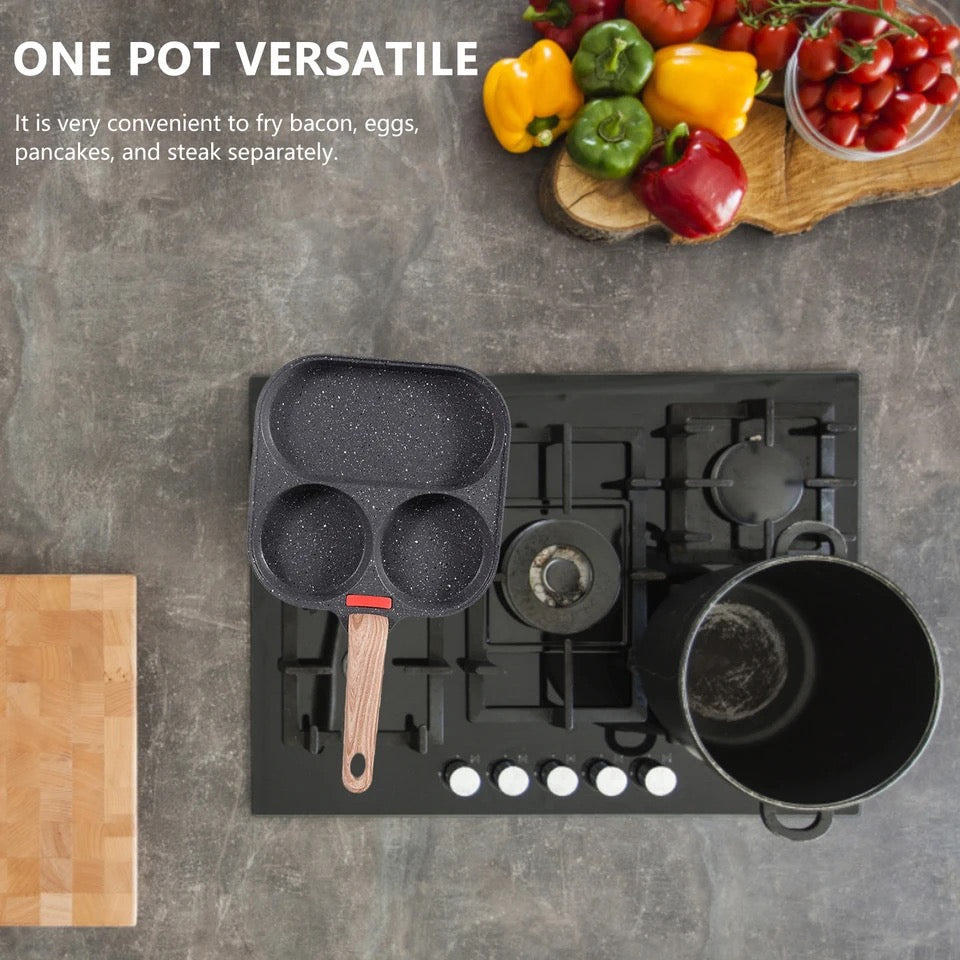 2024 Rustless Egg Pan,3-Cup Nonstick Egg Frying Pan, Easy Clean Egg Cooker Omelet Pan,Skillet Pans for Cooking,Multi Egg Cooker Pan for Breakfast. (white pan + pink handle)