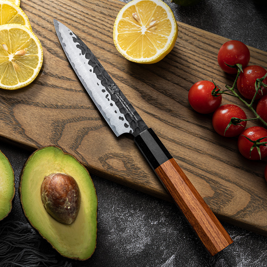 FAMCÜTE 5 inch Utility knife, 3 Layer 9CR18MOV Clad Steel w