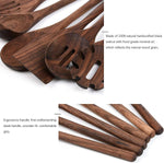 FAMCÜTE Black Walnut Wood Kitchen Utensils Set, Long Handle Spoons and Spatula Set for Cooking, Heat Resistant Non-Stick Cookware(6 PCS)