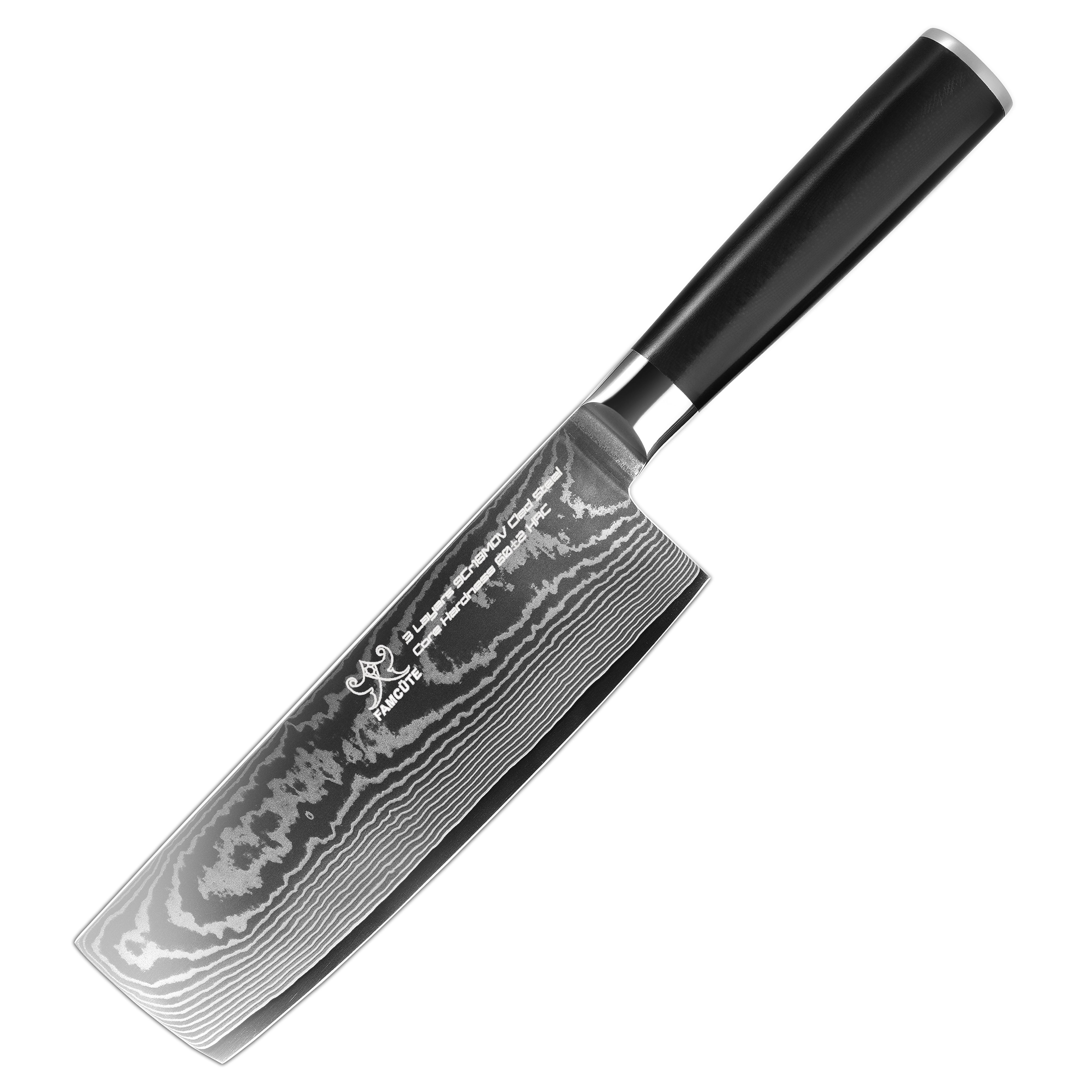 FAMCÜTE Nakiri Knife - 7" - Damascus - Japanese VG10 Super Steel Forged - Black G10 Handle,Ultra Sharp, Useful Kitchen Gadgets for Home and Restaurant