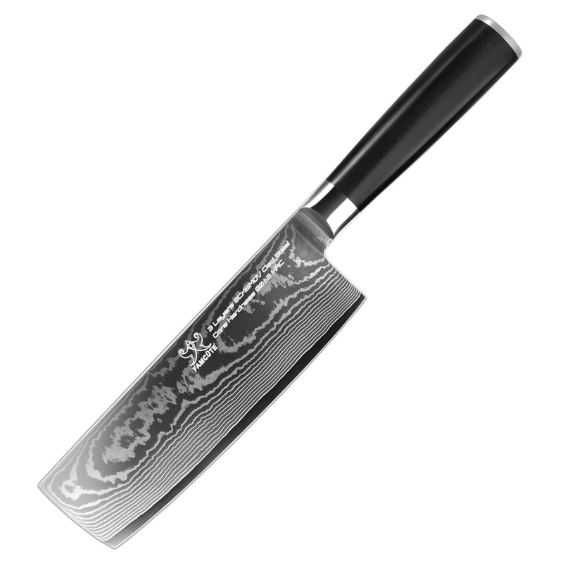 FAMCÜTE Nakiri Knife - 7" - Damascus - Japanese VG10 Super Steel Forged - Black G10 Handle,Ultra Sharp, Useful Kitchen Gadgets for Home and Restaurant