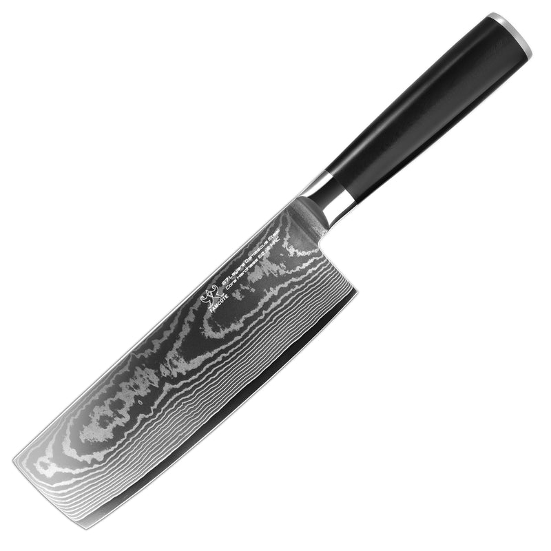 FAMCÜTE Nakiri Knife - 7" - Damascus - Japanese VG10 Super Steel Forged - Black G10 Handle,Ultra Sharp, Useful Kitchen Gadgets for Home and Restaurant
