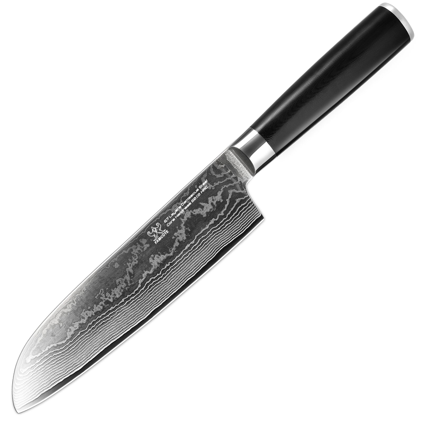 FAMCÜTE Santoku Knife - 67 Layer VG10 Damascus Steel Japanese Chef Knife with Black G10 Handle, Sushi, Kitchen Knife, Kitchen Knives Japanese - Santoku Knife, Damascus Knife, Chopping Knife, Sushi Knife, Sharp Knife