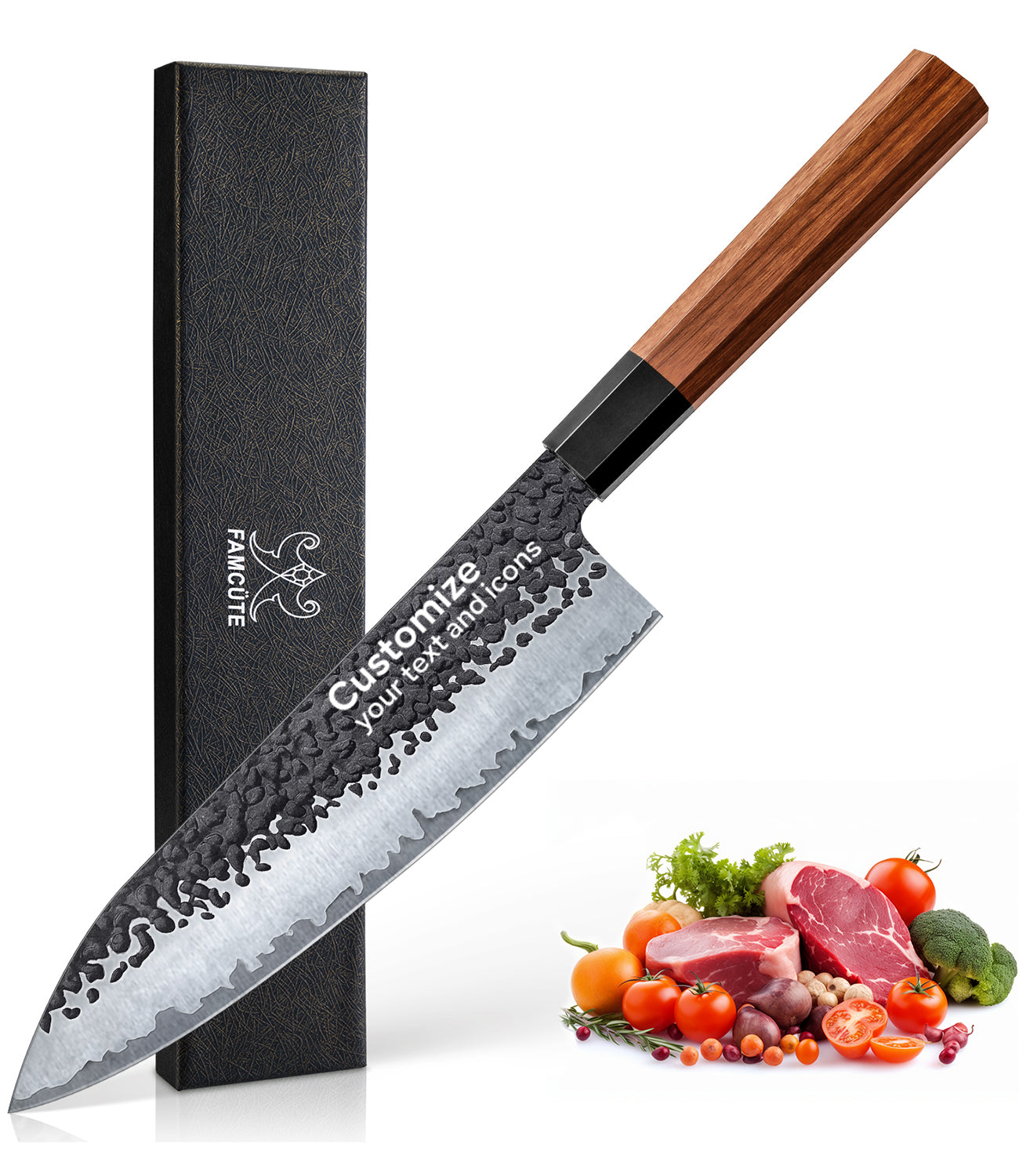 FAMCÜTE Personalized Gifts for Men Engraved Custom 8 Inch Japanese Knife with Sandalwood Gift Box