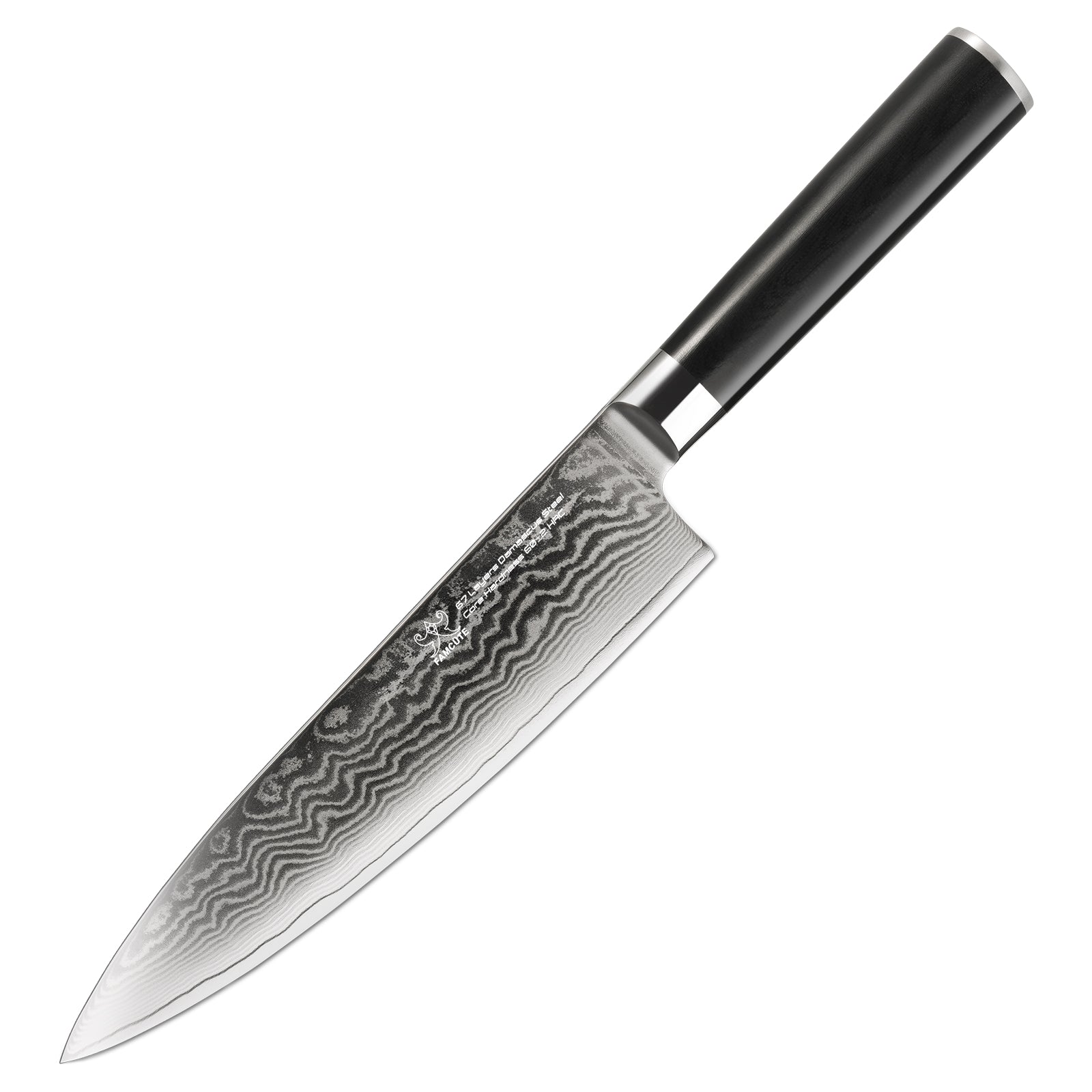 FAMCÜTE Chef Knife 8 Inch Sharp Kitchen Knife Japanese VG-10 Damascus Stainless Steel Chopping Knife with Black G10 Handle Cutting Knife for Cooking Home or Professional Use