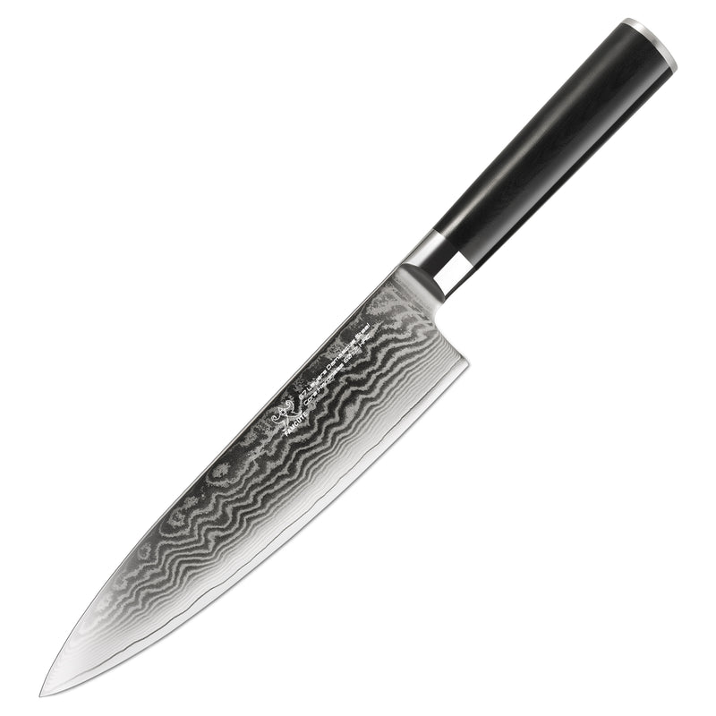 FAMCÜTE Chef Knife 8 Inch Sharp Kitchen Knife Japanese VG-10 Damascus Stainless Steel Chopping Knife with Black G10 Handle Cutting Knife for Cooking Home or Professional Use