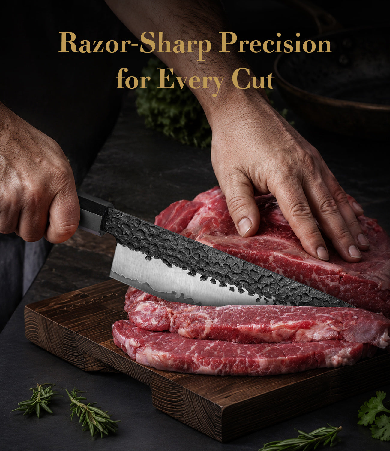 FAMCÜTE 8" Hand-Forged Japanese Chef Knife with Sheath | 5-Layer 9CR18MOV Steel & Rosewood Handle