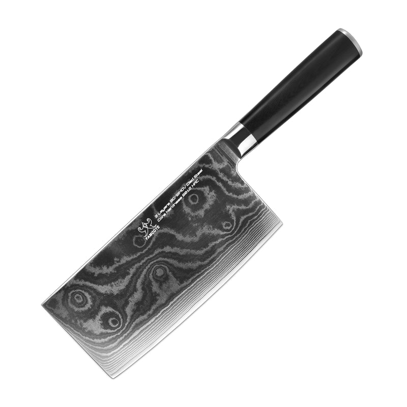 FAMCÜTE Damascus Cleaver Knife, Meat Cleaver - 10Cr15CoMoV High Carbon Stainless Steel Butcher Knife with Ergonomic G10 Handle, Ultra Sharp, Useful Kitchen Gadgets for Home and Restaurant