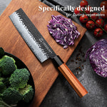FAMCÜTE 7 inch Nakiri Knife, 3 Layer 9CR18MOV Clad Steel w/octagon Handle Cleaver Knife for Cut Vegetables Cut Meat & Fish Fruits