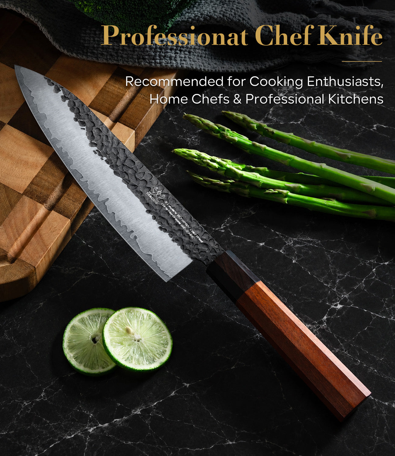 FAMCÜTE 8" Hand-Forged Japanese Chef Knife with Sheath | 5-Layer 9CR18MOV Steel & Rosewood Handle