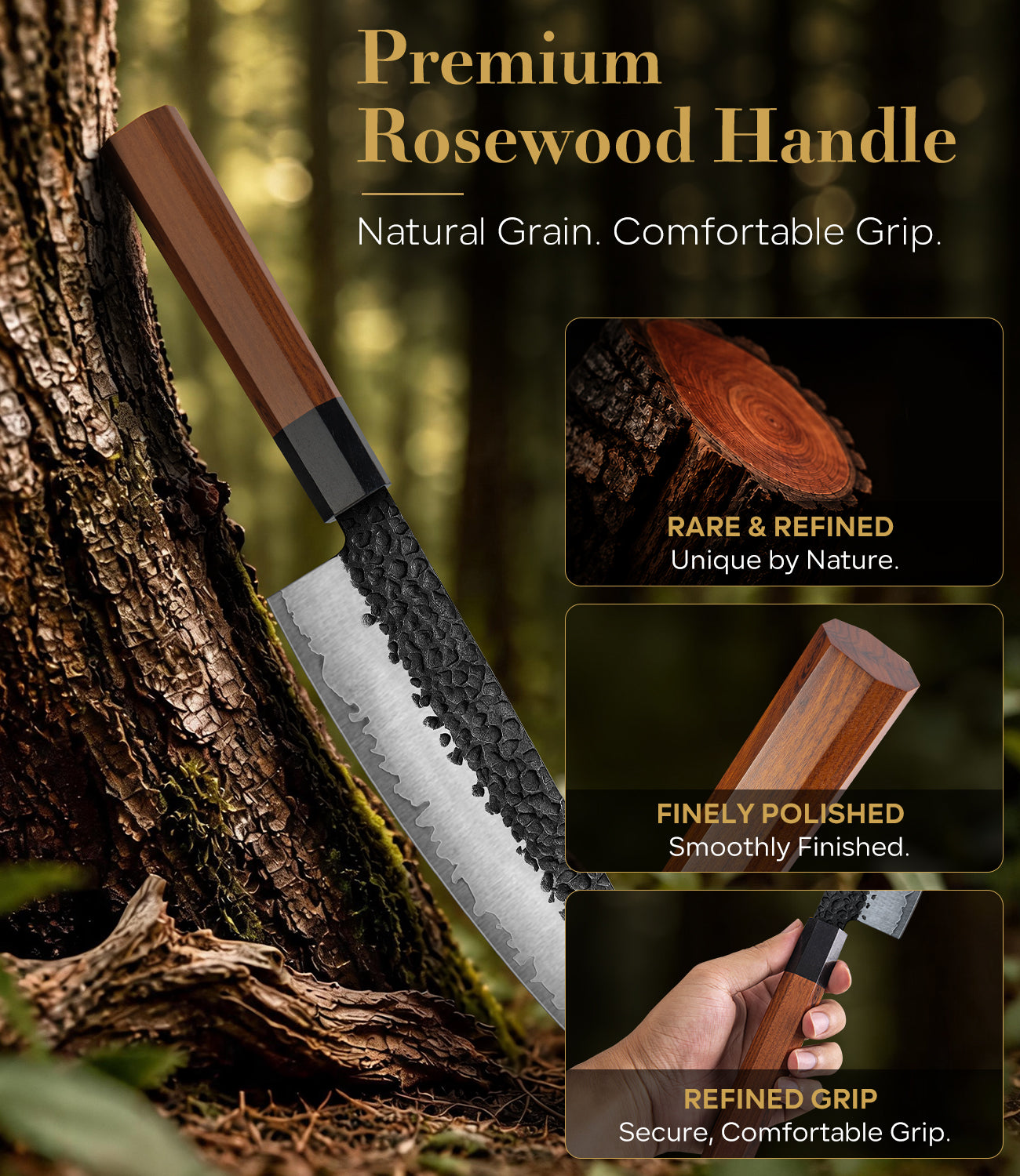 FAMCÜTE 8" Hand-Forged Japanese Chef Knife with Sheath | 5-Layer 9CR18MOV Steel & Rosewood Handle