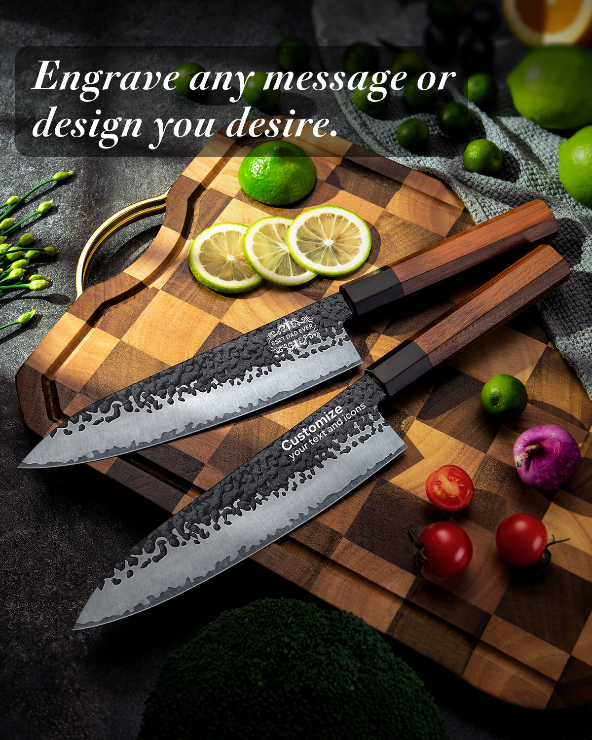 FAMCÜTE Personalized Gifts for Men Engraved Custom 8 Inch Japanese Knife with Sandalwood Gift Box