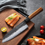 FAMCÜTE 7 inch Santoku knife, 3 Layer 9CR18MOV Clad Steel w/octagon Handle Japanese Chef's Knife for Home Kitchen & Restaurant