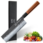 FAMCÜTE 7 inch Nakiri Knife, 3 Layer 9CR18MOV Clad Steel w/octagon Handle Cleaver Knife for Cut Vegetables Cut Meat & Fish Fruits