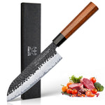 FAMCÜTE 7 inch Santoku knife, 3 Layer 9CR18MOV Clad Steel w/octagon Handle Japanese Chef's Knife for Home Kitchen & Restaurant