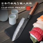 FAMCÜTE 7 inch Santoku knife, 3 Layer 9CR18MOV Clad Steel w/octagon Handle Japanese Chef's Knife for Home Kitchen & Restaurant