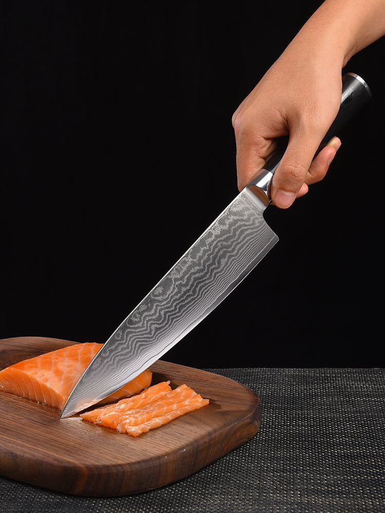 FAMCÜTE Chef Knife 8 Inch Sharp Kitchen Knife Japanese VG-10 Damascus Stainless Steel Chopping Knife with Black G10 Handle Cutting Knife for Cooking Home or Professional Use