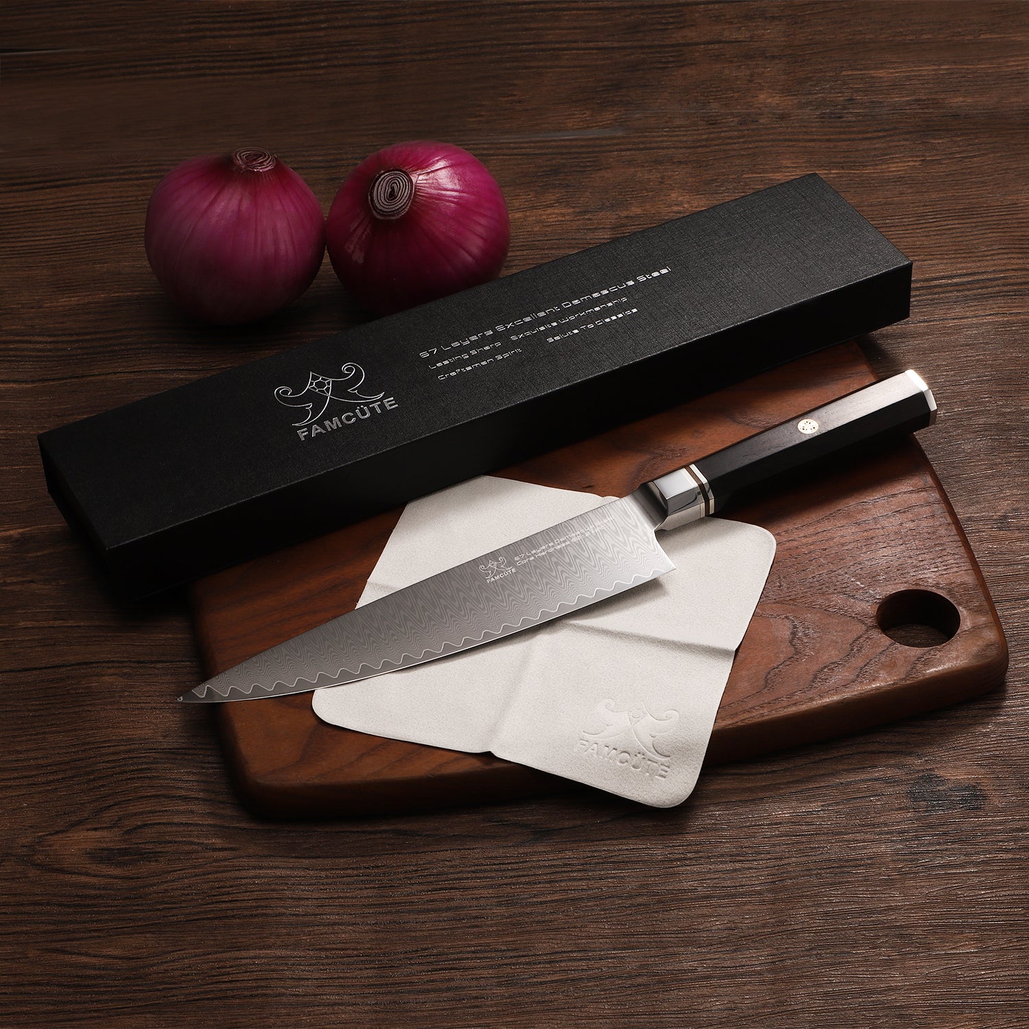 FAMCÜTE 8" Chef's Knife, Made of 67 Layers Damascus w/Octago Indonesian Ebony Handle Professional Japanese Gyuto Knife have Razor Sharp and Superb Edge Retention