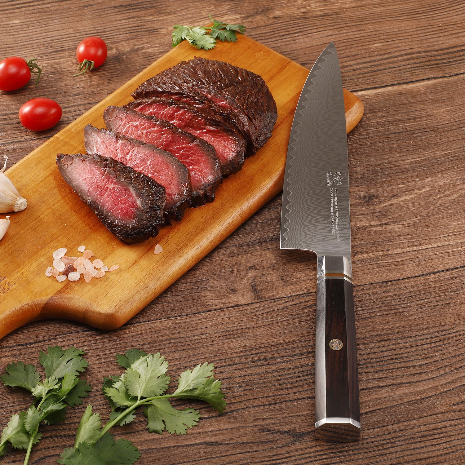 FAMCÜTE 8" Chef's Knife, Made of 67 Layers Damascus w/Octago Indonesian Ebony Handle Professional Japanese Gyuto Knife have Razor Sharp and Superb Edge Retention