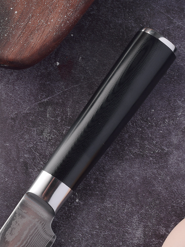 FAMCÜTE Damascus Bread Knife - 67-Layer Japanese VG10 Steel Core - Black G10 Handle, Razor Sharp, Beautiful Damascus Wave Pattern (8" Bread Knife)