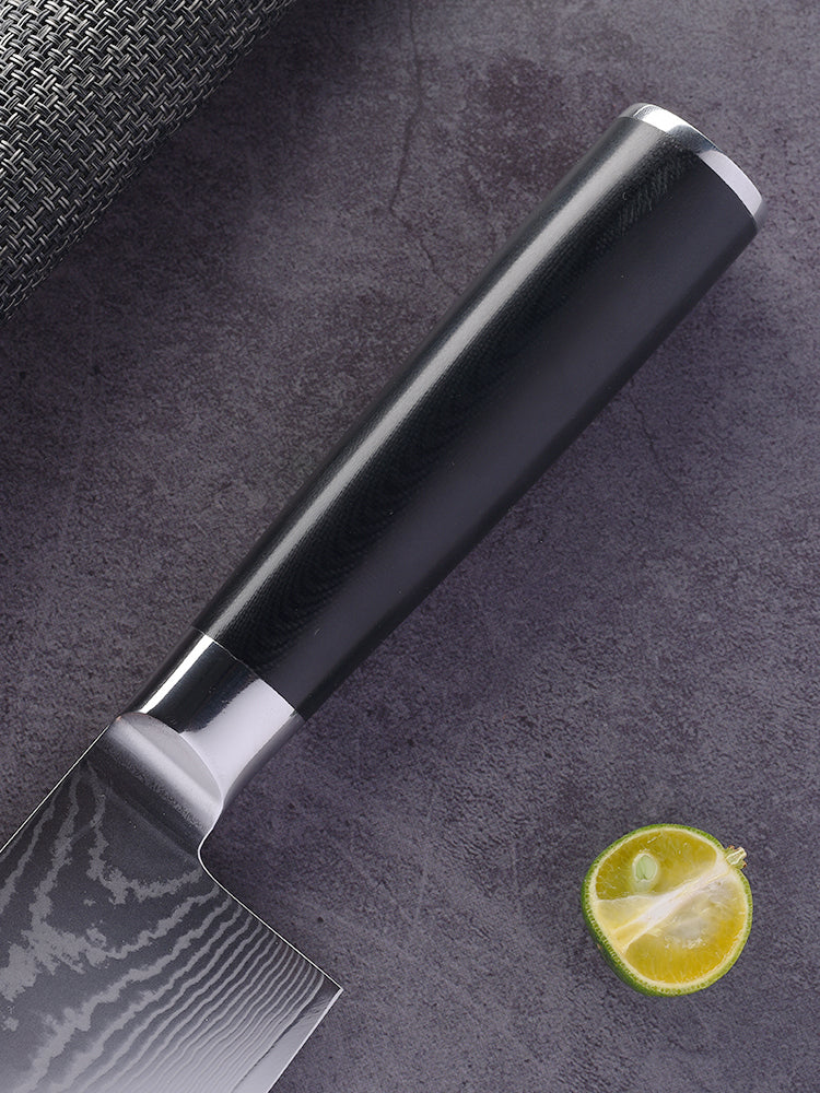 FAMCÜTE Nakiri Knife - 7" - Damascus - Japanese VG10 Super Steel Forged - Black G10 Handle,Ultra Sharp, Useful Kitchen Gadgets for Home and Restaurant