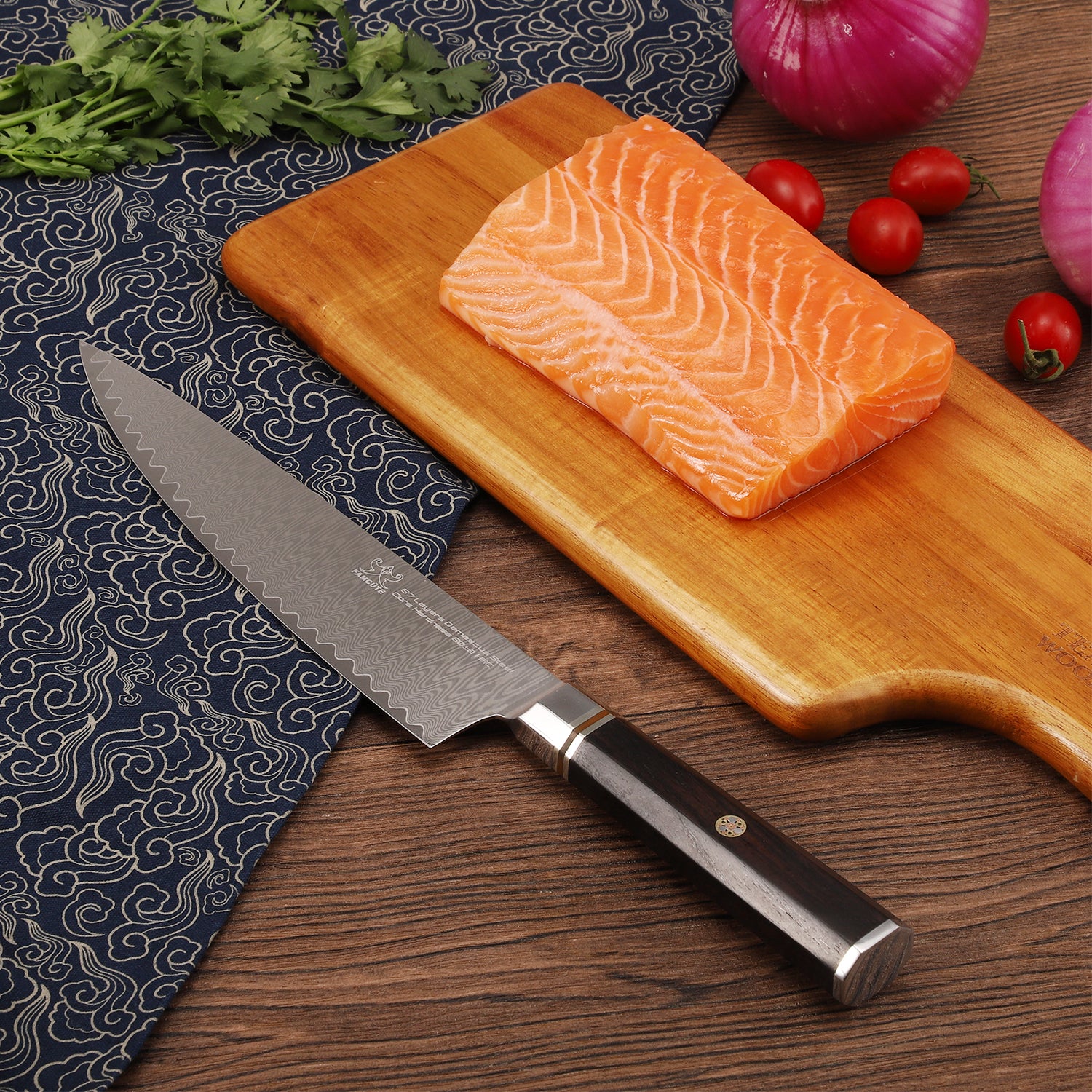 FAMCÜTE 8" Chef's Knife, Made of 67 Layers Damascus w/Octago Indonesian Ebony Handle Professional Japanese Gyuto Knife have Razor Sharp and Superb Edge Retention