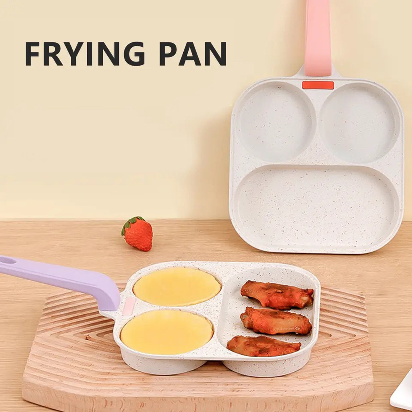 2024 Egg Pan,3-Cup Nonstick Egg Frying Pan, Easy Clean Egg Cooker Omelet Pan,Skillet Pans for Cooking,Multi Egg Cooker Pan for Breakfast. (white pan + purple handle)