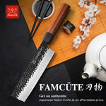 FAMCÜTE 7 inch Nakiri Knife, 3 Layer 9CR18MOV Clad Steel w/octagon Handle Cleaver Knife for Cut Vegetables Cut Meat & Fish Fruits