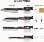 FAMCÜTE Custom Engraved 4 Piece Kitchen Knife Set, Personalized Japanese Chef Knife Set, High Carbon Steel Wood Hanlde Sharp Cooking Knife