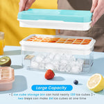 FAMCÜTE Ice Cube Tray with Lid and Bin,Ice Cubes Molds, Ice Trays for Freezer, Ice Cube Tray Mold, With 2 trays, Ice Freezer Container, Spill-Resistant Removable Lid & Ice Scoop, for Whiskey,Cocktail( 64 pcs Ice Cubes )