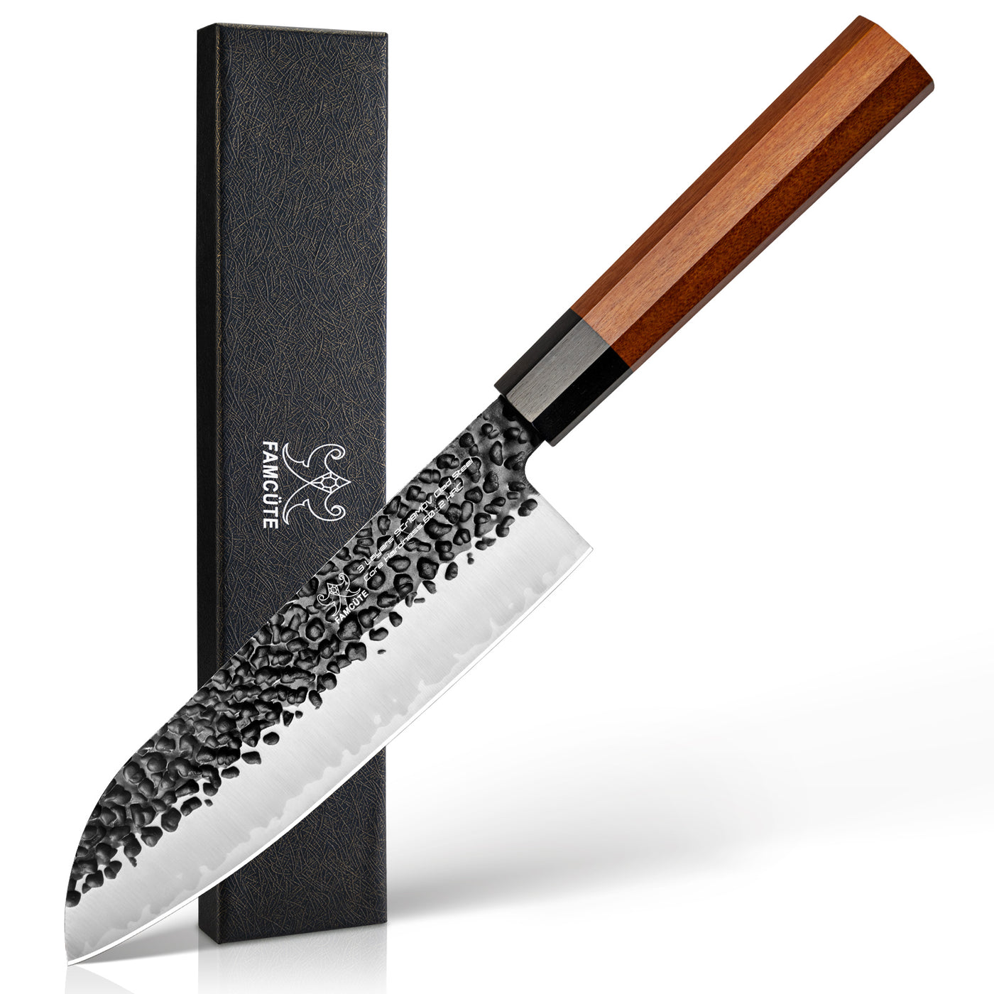 FAMCÜTE 7 inch Santoku knife, 3 Layer 9CR18MOV Clad Steel w/octagon Handle Japanese Chef's Knife for Home Kitchen & Restaurant