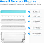 FAMCÜTE Ice Cube Tray with Lid and Bin,Ice Cubes Molds, Ice Trays for Freezer, Ice Cube Tray Mold, With 2 trays, Ice Freezer Container, Spill-Resistant Removable Lid & Ice Scoop, for Whiskey,Cocktail( 64 pcs Ice Cubes )