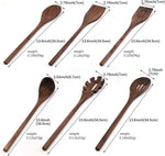 FAMCÜTE Black Walnut Wood Kitchen Utensils Set, Long Handle Spoons and Spatula Set for Cooking, Heat Resistant Non-Stick Cookware（6 PCS）