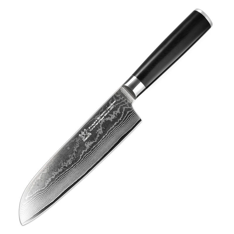 FAMCÜTE Santoku Knife - 67 Layer VG10 Damascus Steel Japanese Chef Knife with Black G10 Handle, Sushi, Kitchen Knife, Kitchen Knives Japanese - Santoku Knife, Damascus Knife, Chopping Knife, Sushi Knife, Sharp Knife