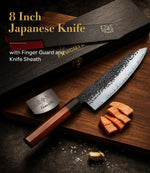 FAMCÜTE 8" Hand-Forged Japanese Chef Knife with Sheath | 5-Layer 9CR18MOV Steel & Rosewood Handle