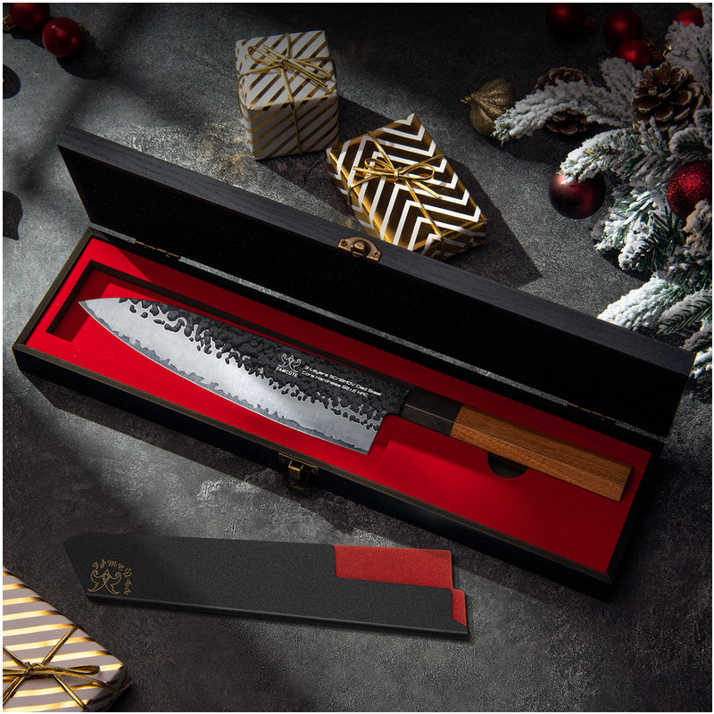 FAMCÜTE 8" Hand-Forged Japanese Chef Knife with Sheath | 5-Layer 9CR18MOV Steel & Rosewood Handle