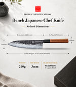 FAMCÜTE 8" Hand-Forged Japanese Chef Knife with Sheath | 5-Layer 9CR18MOV Steel & Rosewood Handle