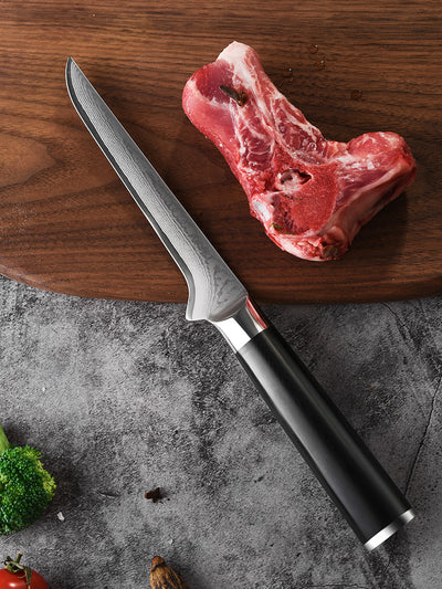 FAMCÜTE Boning Knife - 6 inch - 10Cr15CoMoV Damascus Alloy Steel - Black G10 Handle - Razor Sharp Kitchen Knife
