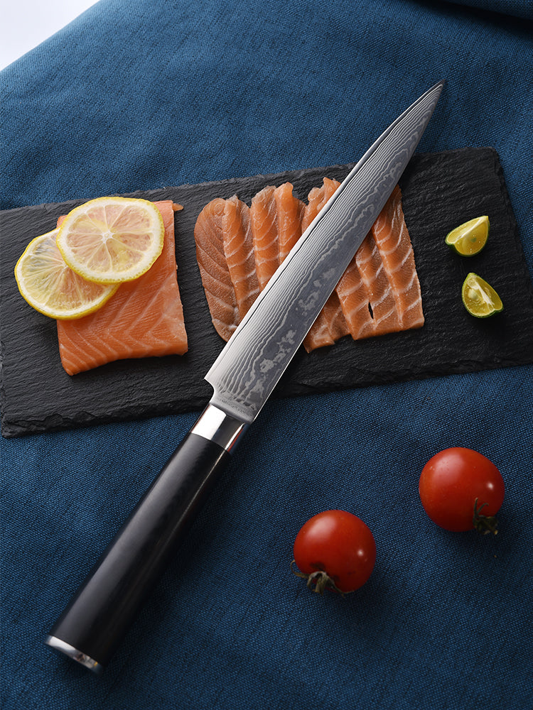 FAMCÜTE Slicing Knife 8 Inch, Carving Brisket Kitchen Knife Forged with VG10 Super Steel 67-Layer Damascus with Black G10 Handle, Razor Sharp Lightweight Multipurpose