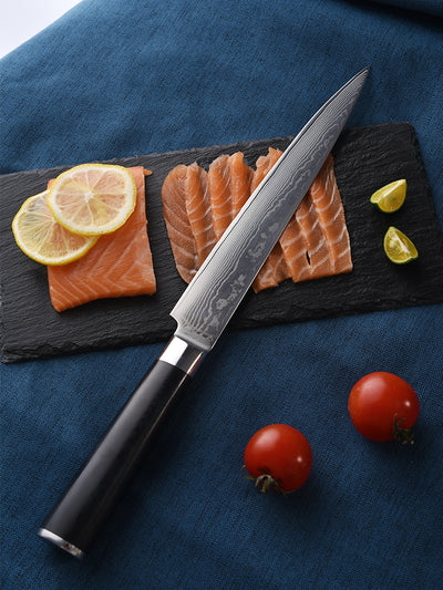 FAMCÜTE Slicing Knife 8 Inch, Carving Brisket Kitchen Knife Forged with VG10 Super Steel 67-Layer Damascus with Black G10 Handle, Razor Sharp Lightweight Multipurpose