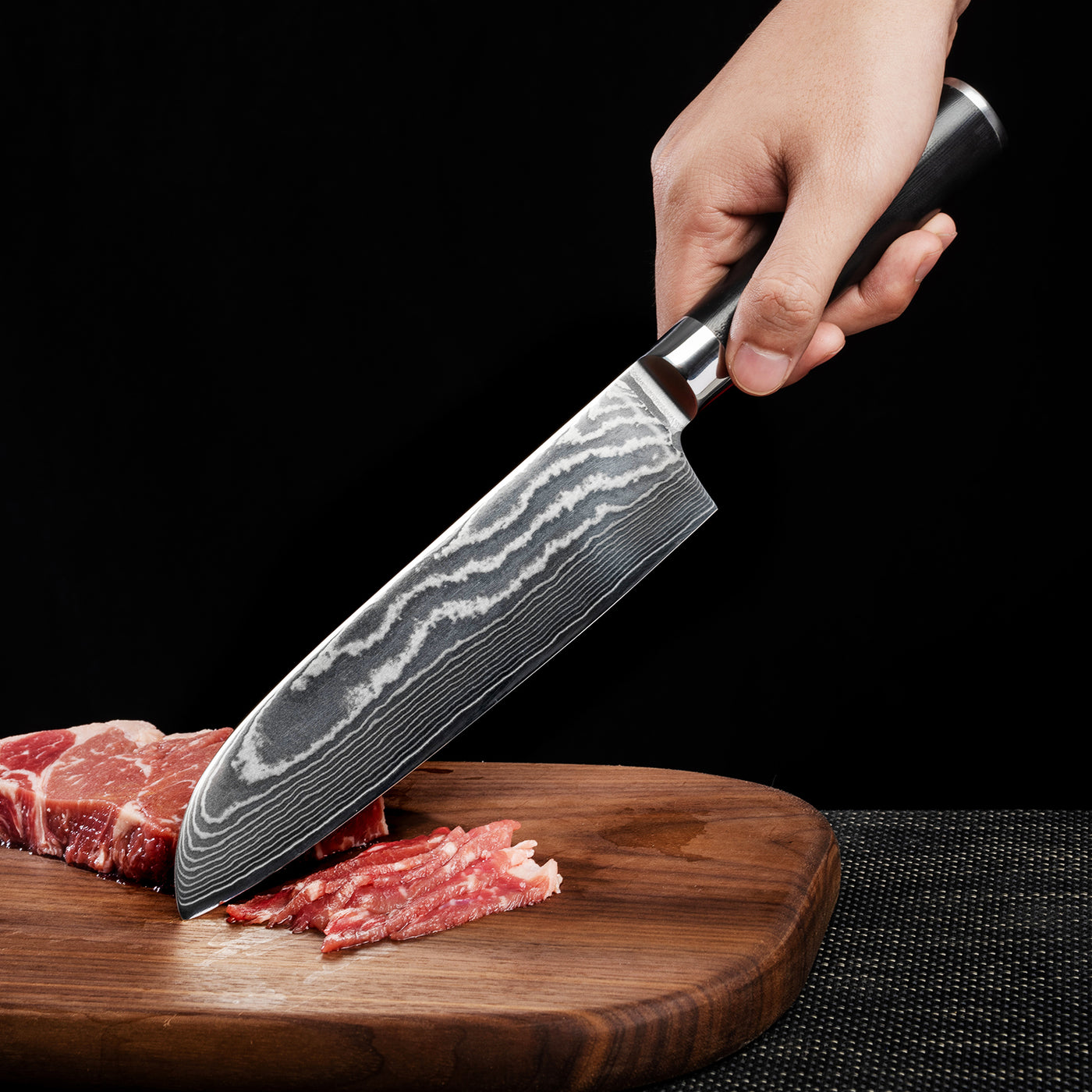 FAMCÜTE Santoku Knife - 67 Layer VG10 Damascus Steel Japanese Chef Knife with Black G10 Handle, Sushi, Kitchen Knife, Kitchen Knives Japanese - Santoku Knife, Damascus Knife, Chopping Knife, Sushi Knife, Sharp Knife