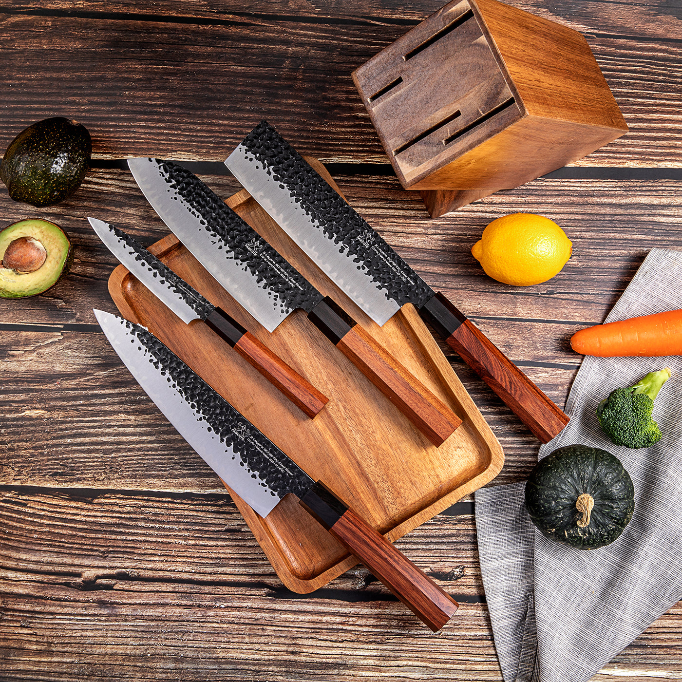  FULLHI 12pcs Japanese Gyuto Chef Knife set Professional Hand  Forged Kitchen Chef Knife, 3 Layers 9CR18MOV High Carbon Meat Sushi Knife  Rosewood Handle with knife bag: Home & Kitchen