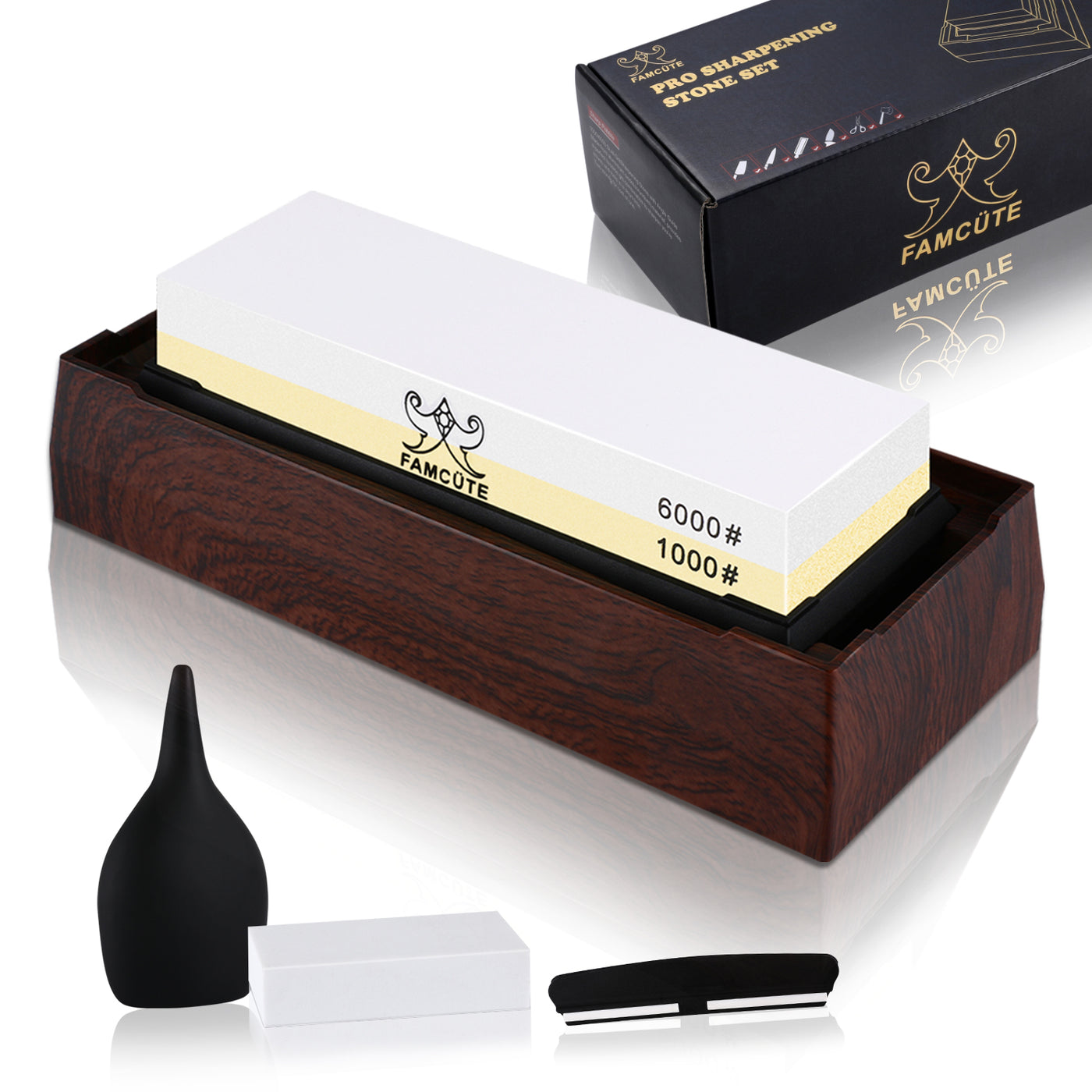 1000 / 6000 Grit Japanese Whetstone Kit With Angle Guide and Bamboo Case  Premium Dual-sided Knife Sharpening Stone sharpening Honing 